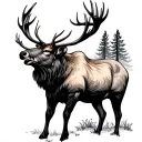 bull elk calling in the forest tattoo design idea