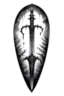 long dagger on the forest, covered blood, elf tattoo design idea