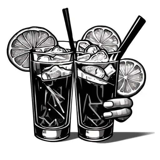 two tequila-filled shot glasses cheersing drinks tattoo design idea