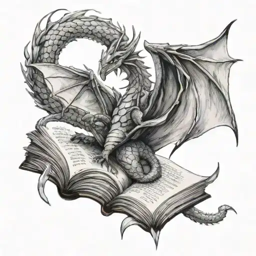 wyvern and fairy reading book tattoo design idea