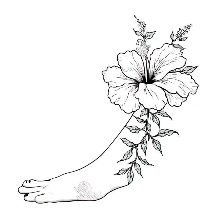 hibiscus blooming flower for girl with vines for ankle tattoo design idea
