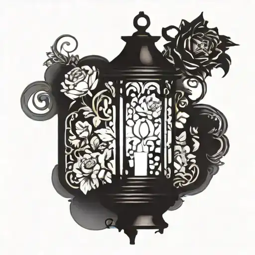 vintage lantern with flowers tattoo design idea