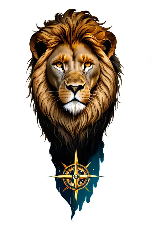 lion and compass surrounded tattoo design idea