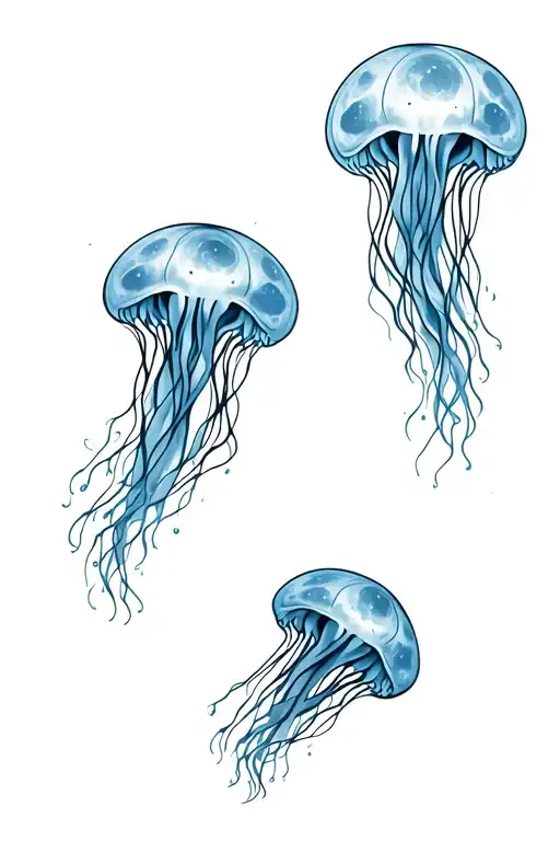four moon jellyfish swimming gracefully in a line tattoo design idea