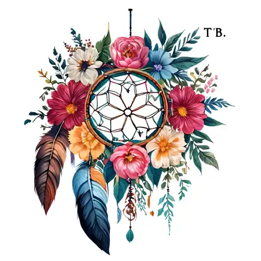 "RY.   TB" taurus zodiac sign, leo zodiac sign, eternal love, flowers dream catcher tattoo design idea