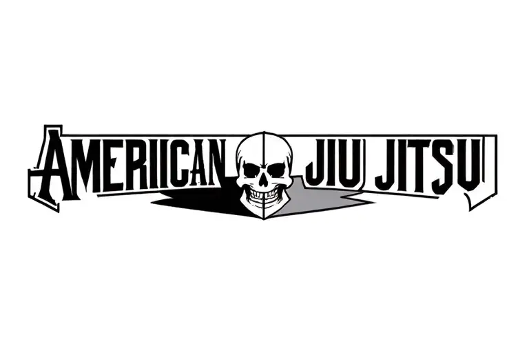 a cross but make it like a split face figure so the face is a skull,skeleton. words saying American jiu jitsu on cross  tattoo design idea