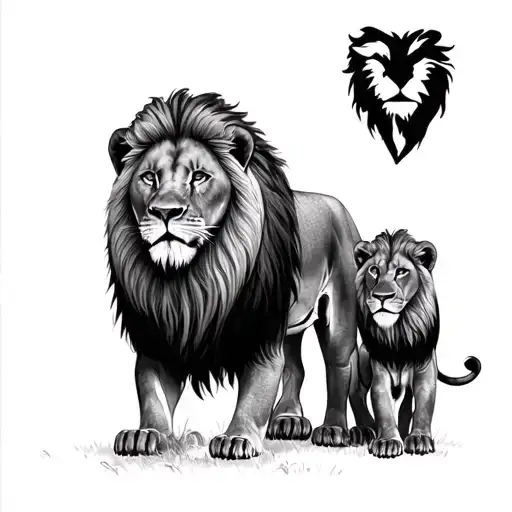 a dad lion a mom lion and 2 cub lions tattoo design idea
