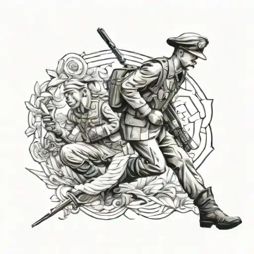 Anzac theme leg sleeve tattoo design idea