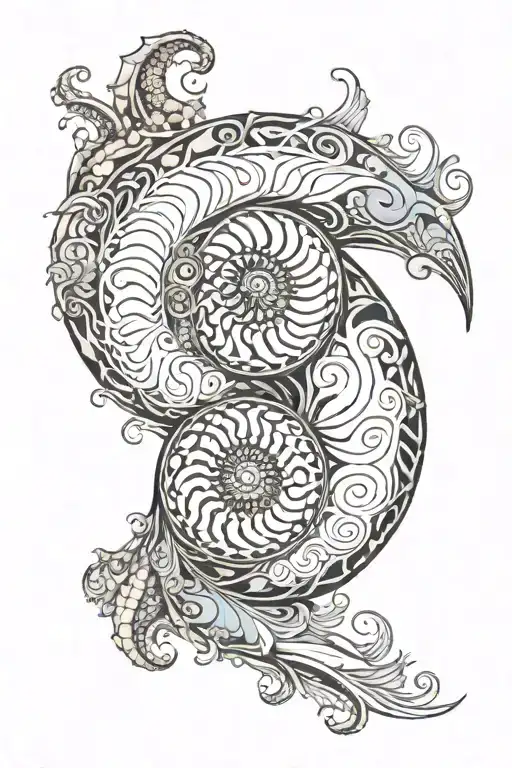 Fractal nautilus shell surrounded by swirling tattoo design idea