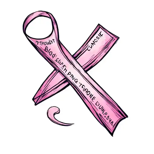 cross with a cancer ribbon wrapped around it with bladder, throat ,lung, prostrat, bone cancer in the ribbon tattoo design idea