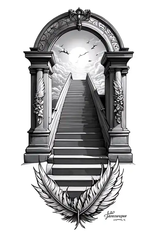 stairway to heaven gates pslam 23 add angel feathers tattoo design idea