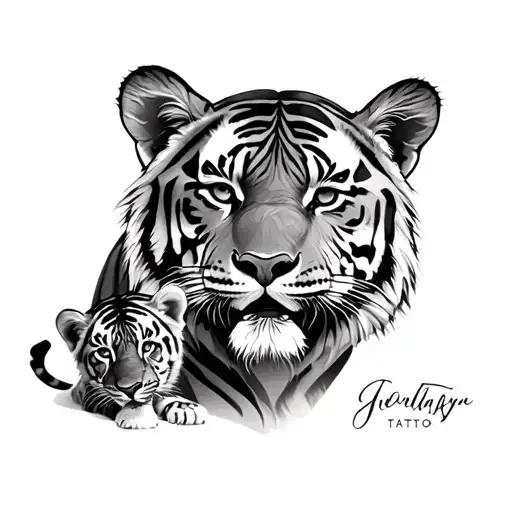 Tiger And 2 Cubs tattoo design idea