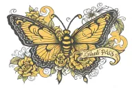 This too shall pass written with yellow butterfly tattoo design idea