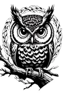 owl perched on tree branch tattoo design idea
