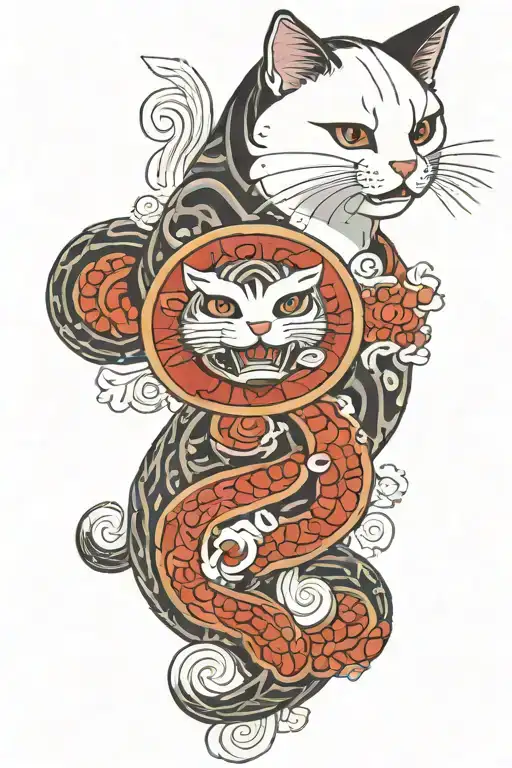 traditional japanese tattoo with the head of a white hissing cat tattoo design idea