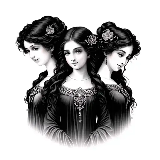 3 sisters, the oldest is Aries, the one in medium is Libra and the child is geminis tattoo design idea