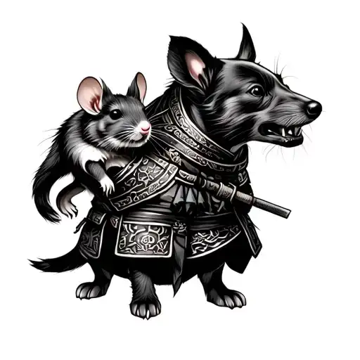 samurai dog with samurai rat tattoo design idea