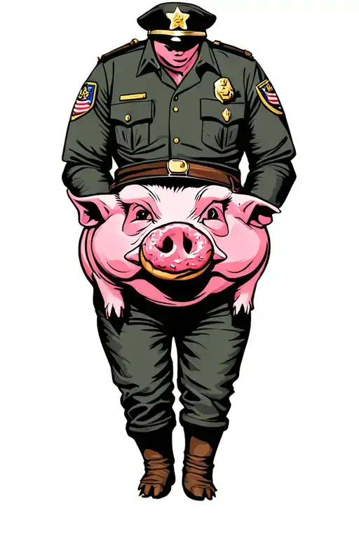 Pig Cop pigging out on donuts tattoo design idea