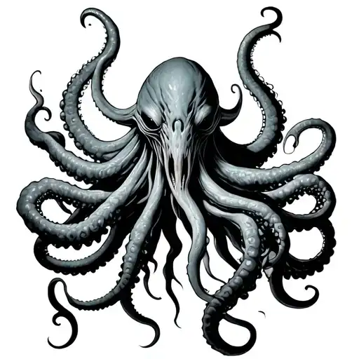 Cthulhu, and its tentacles run down and wrap around its arms to the front fingers. tattoo design idea