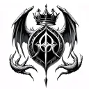 Resilence symbol with crown on top and dragon talons and wings around it. tattoo design idea
