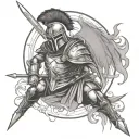 spartan warrior helmet with sword tattoo design idea