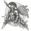 spartan warrior helmet with sword tattoo design idea
