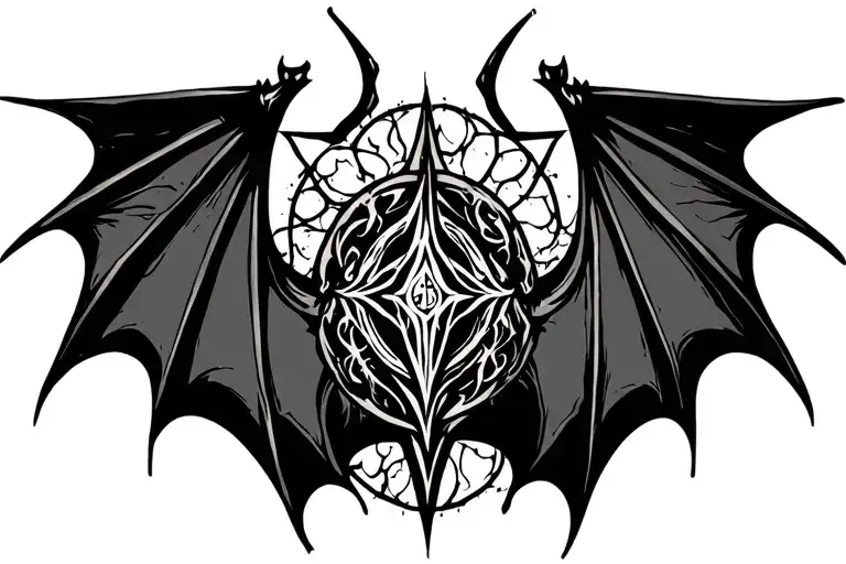 gothic neo sigil tattoo bat symbolism symmetrical tattoo design idea