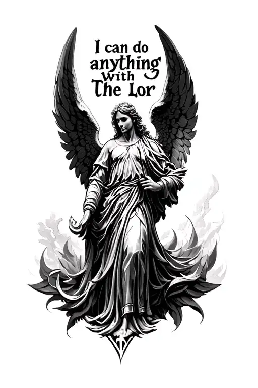 "I can do anything with the lor" ark angel Micheal The Archangel tattoo design idea