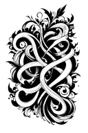 blackwork bold abstract shapes intertwined ornamental flourishes high-contrast  intricate aesthetic large strokes tattoo design idea