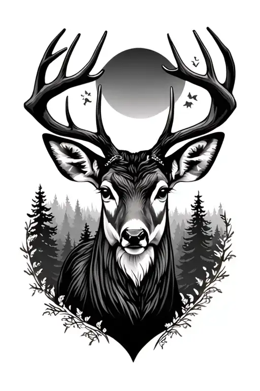 deer with forest background  tattoo design idea