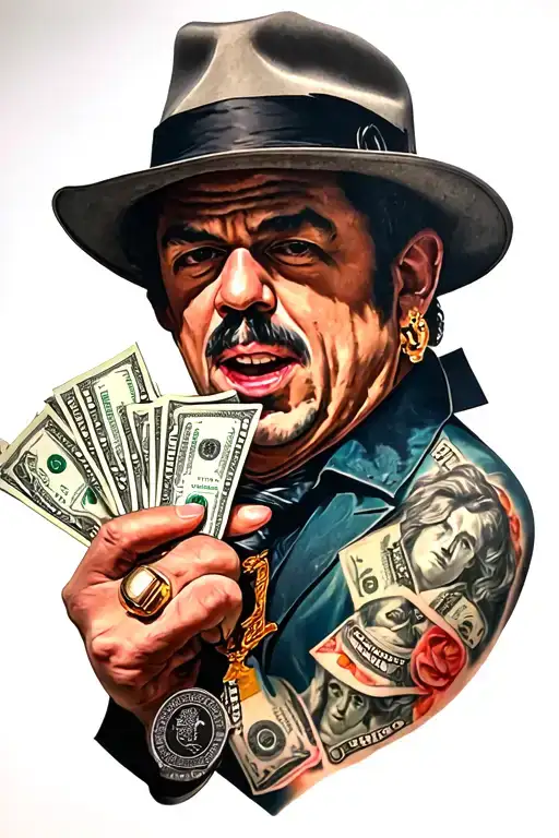 Gangster with money tattoo design idea