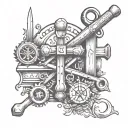 A carpenter's tools tattoo with religious symbols integrated in the design, showcasing the client's occupation and faith tattoo design idea