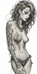 darkly alluring full nude goth girl rocking out tattoo design idea