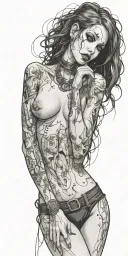darkly alluring full nude goth girl rocking out tattoo design idea