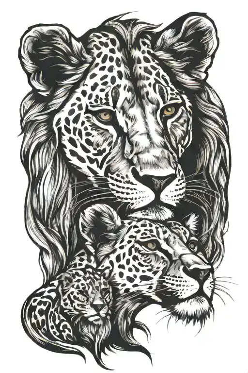 lionesses one lion cub tattoo design idea