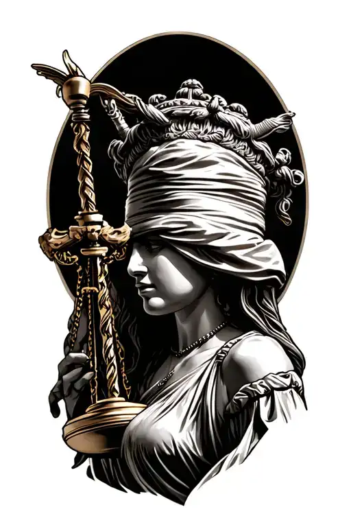 lady justice blindfolded tattoo design idea