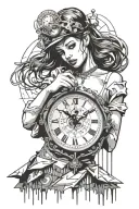 Banksy girl and melting clock tattoo design idea