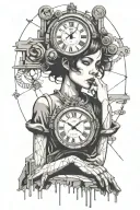 Banksy girl and melting clock tattoo design idea
