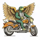 turtle riding a Harley Davidson with angel wings   tattoo design idea
