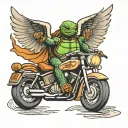 turtle riding a Harley Davidson with angel wings   tattoo design idea