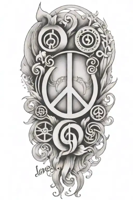 peace, love and music tattoo with quote Universal Language tattoo design idea
