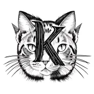 letter K with minimal cat ears and whiskers, non symmetrical, based on a bengal cat tattoo design idea