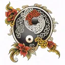 Yin Yang with endless knot inside symbolizing tattoo design idea