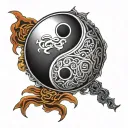 Yin Yang with endless knot inside symbolizing tattoo design idea