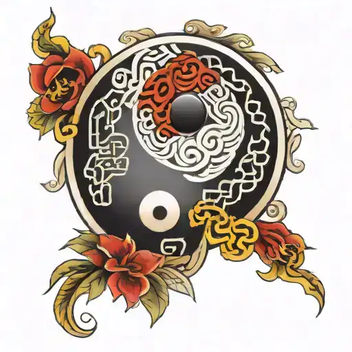 Yin Yang with endless knot inside symbolizing tattoo design idea