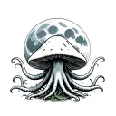 mushroom cthulu in a full moon tattoo design idea