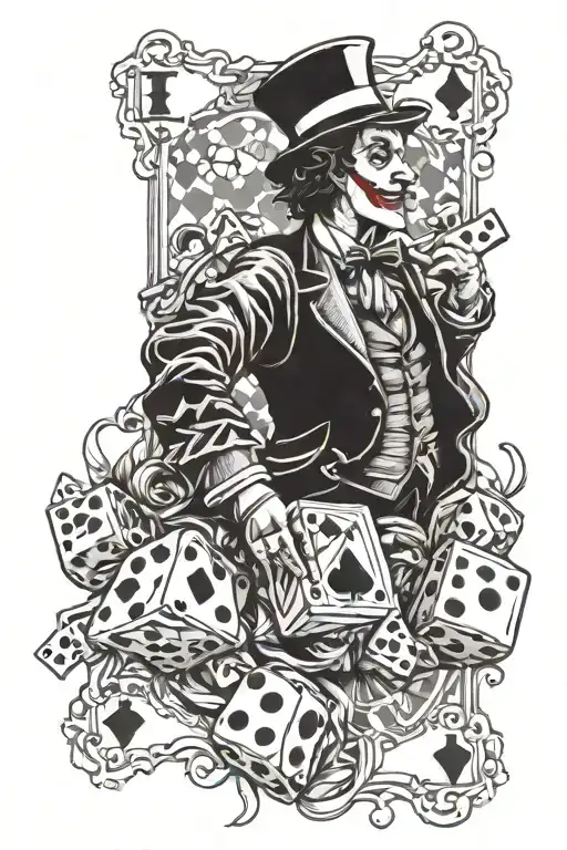 card joker and dice rolling tattoo design idea
