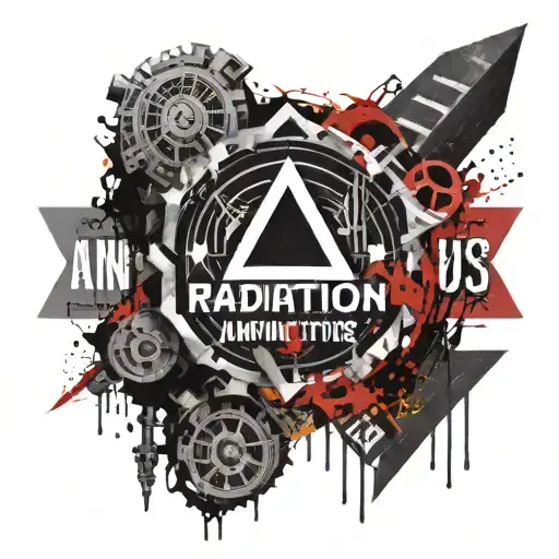 Radiation warning sign and the saying "Animus Invictus", surrounded by geometric elements tattoo design idea