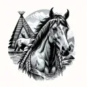 native American, horses moutains, rivers, tepees tattoo design idea
