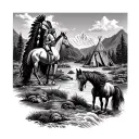 native American, horses moutains, rivers, tepees tattoo design idea